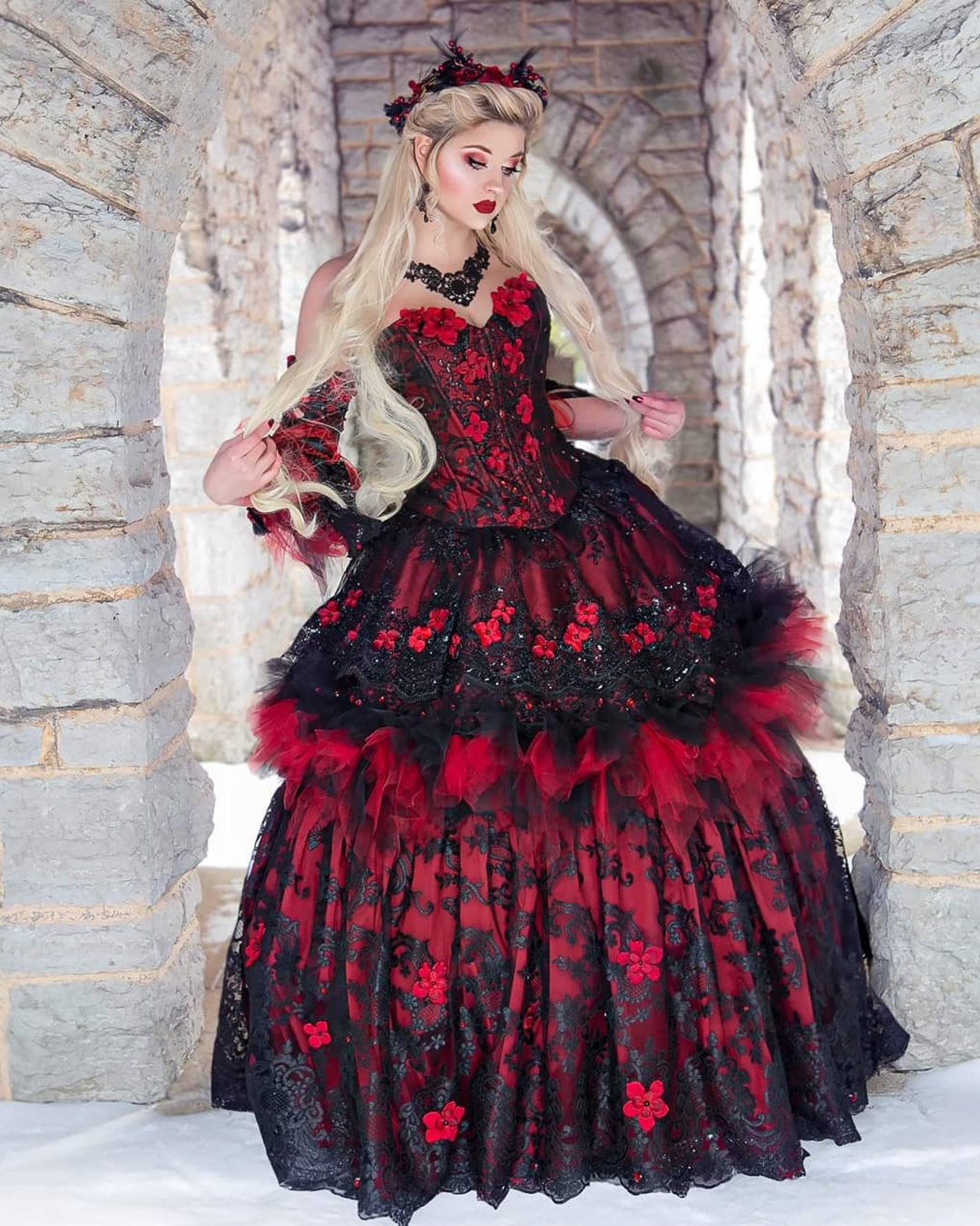black and red wedding gown