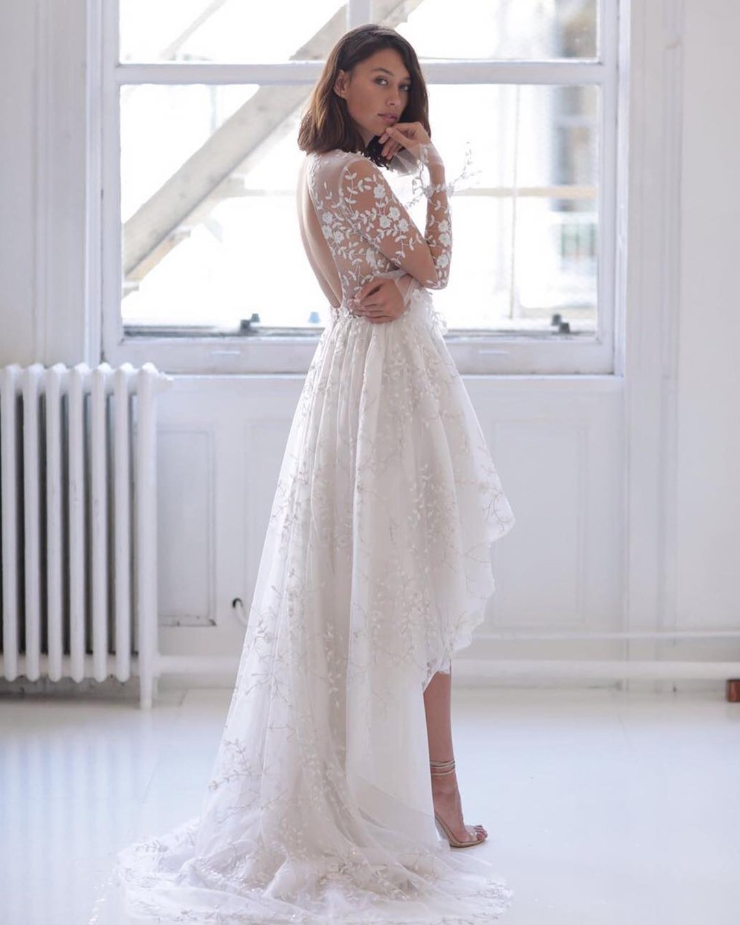 high low wedding dresses open back with illusion sleeves nude rimearodaky
