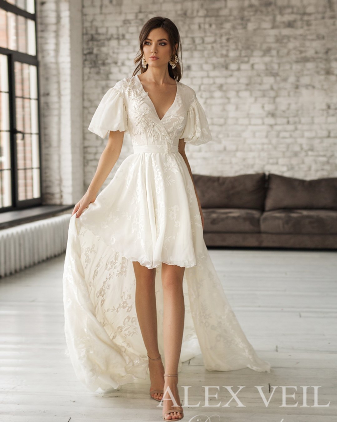 high low wedding dresses v neckline with cap sleeeves alex veil