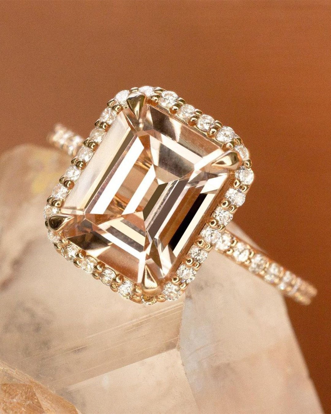 morganite engagement rings halo engagement ring emerald cut ring