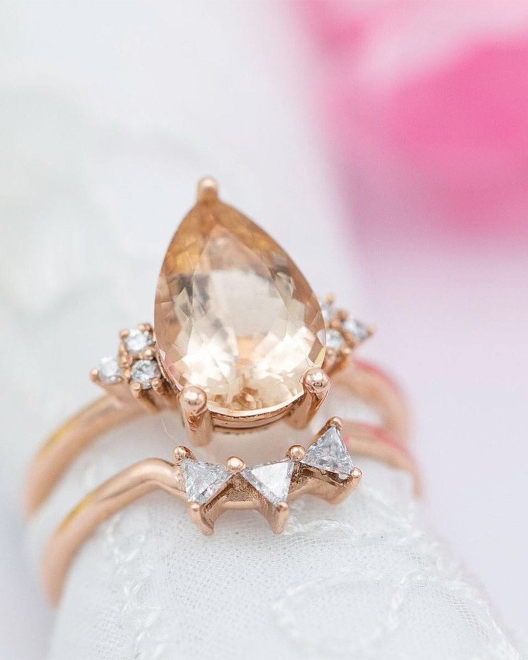 morganite engagement rings pear cut ring wedding ring sets
