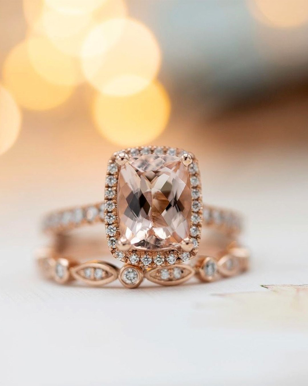 morganite engagement rings radiant cut ring wedding set pave band