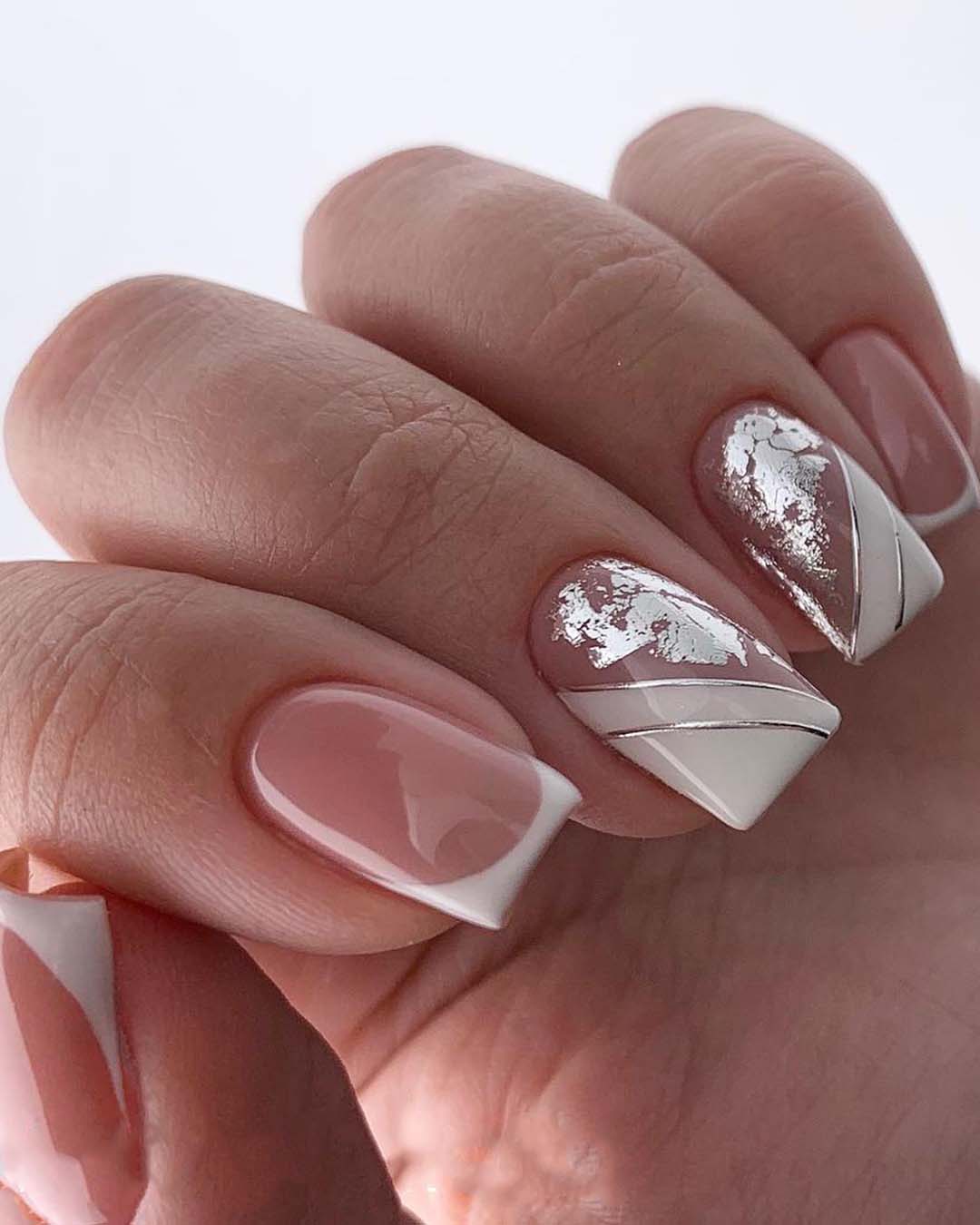 pinterest nails french with silver foil lyasha_nevskaya