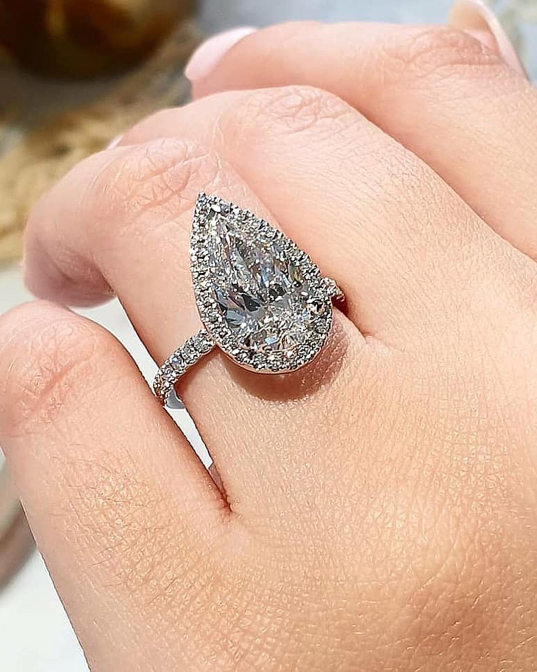 rings 2021 halo diamond pear cut