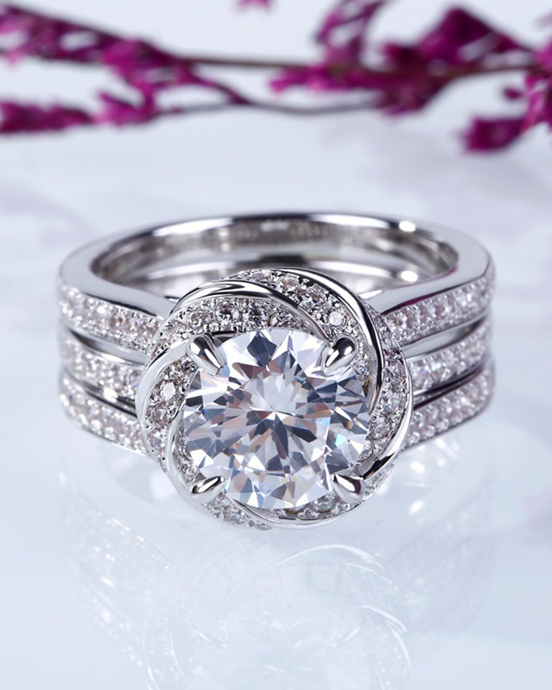 round engagement rings white gold engagement ring floral ring