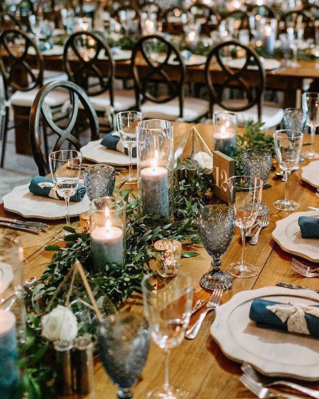 rustic wedding décor wood table with greenery and candles hydephotography