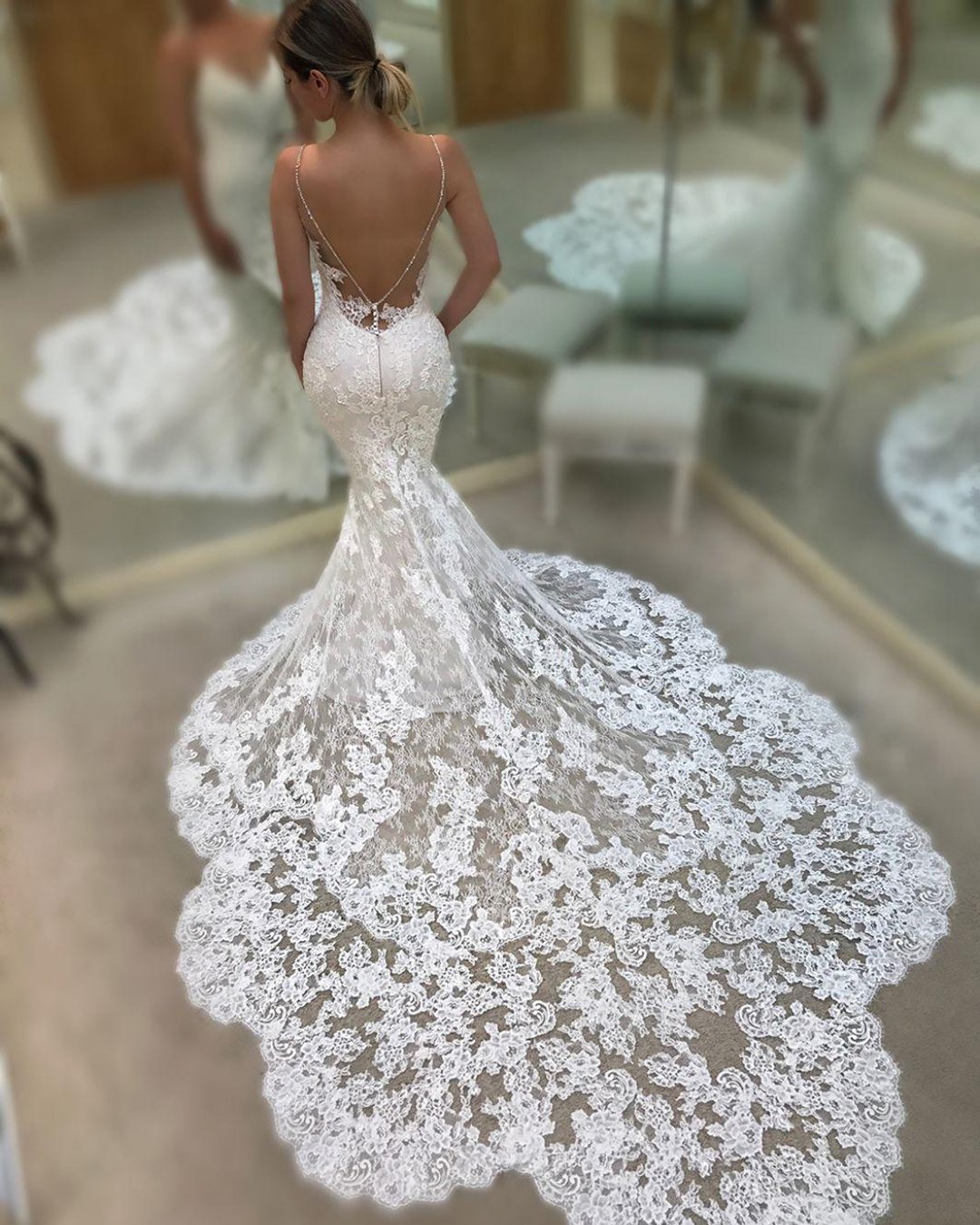 sexy wedding dresses ideas backless wit spaghetti straps lace train enzoani
