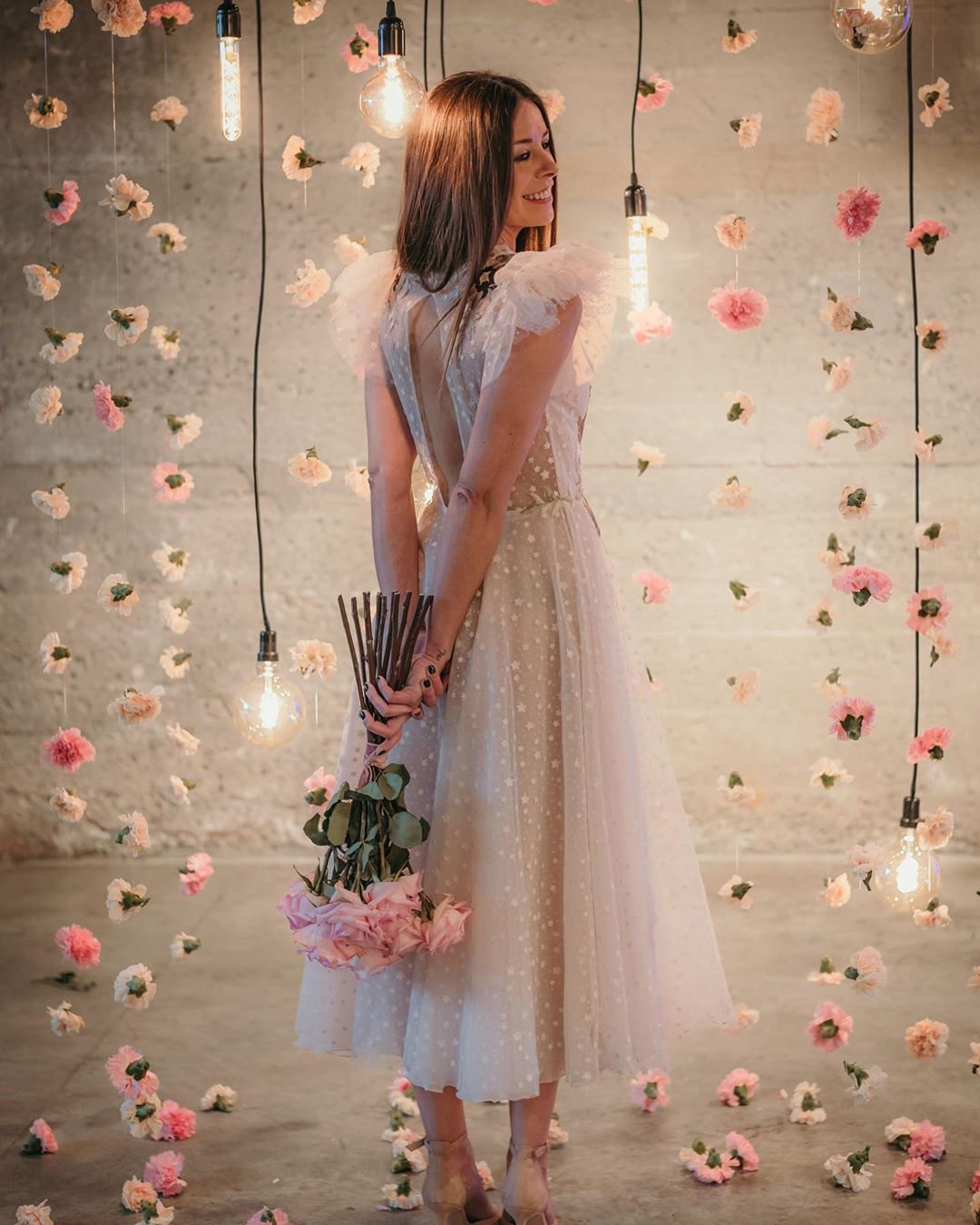 Vintage Pink Tea Length Wedding Dresses