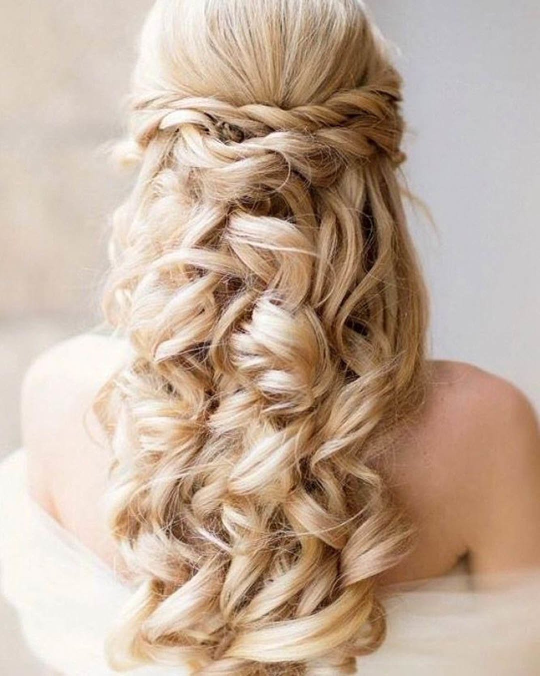 wedding hairstyles for long hair curly halfup elstile
