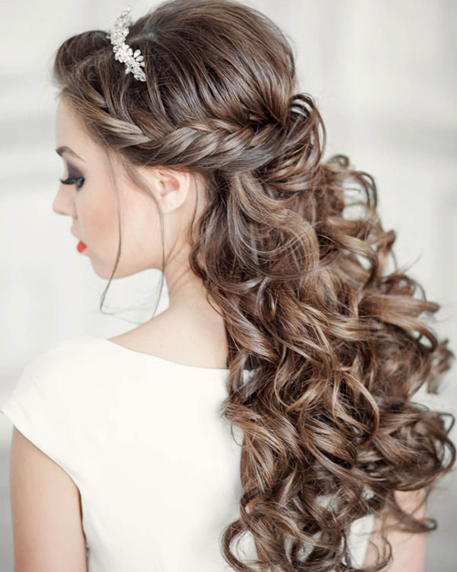 wedding hairstyles for long hair half up curls elstile