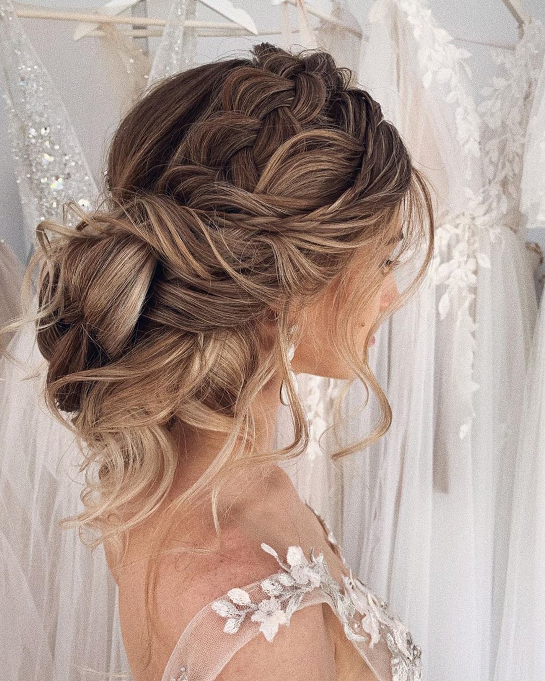 high bun hairstyle for gown