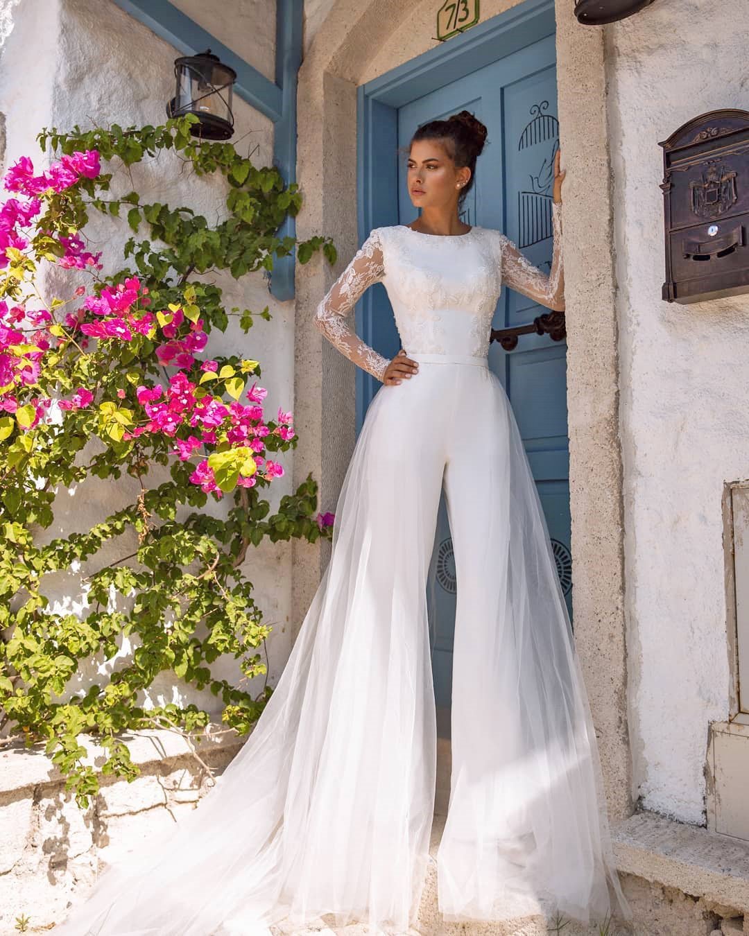 White discount bridal pantsuit