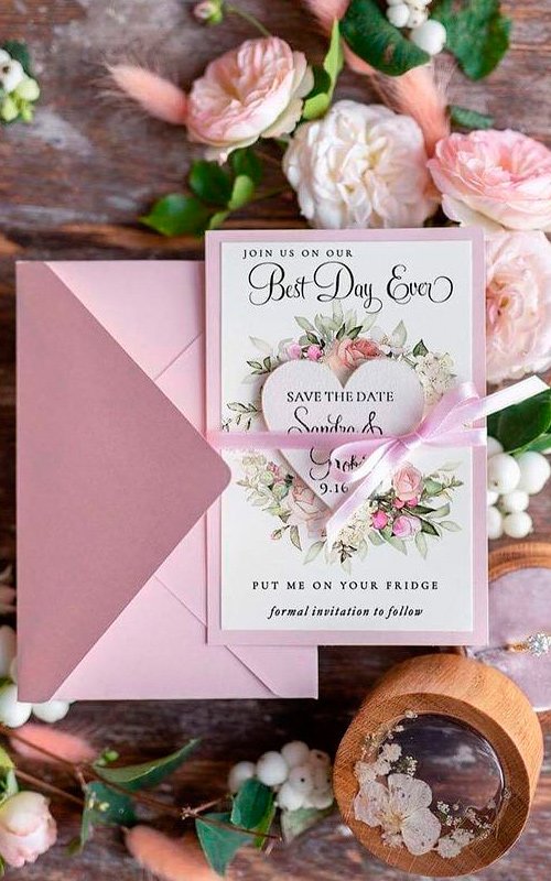wedding save the dates heart floral