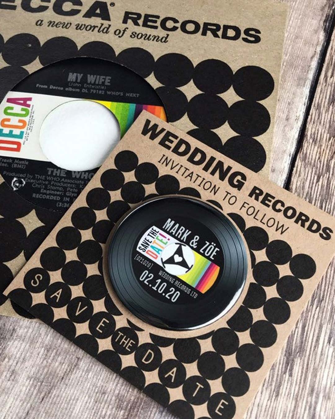 wedding save the dates vinyl record mini card