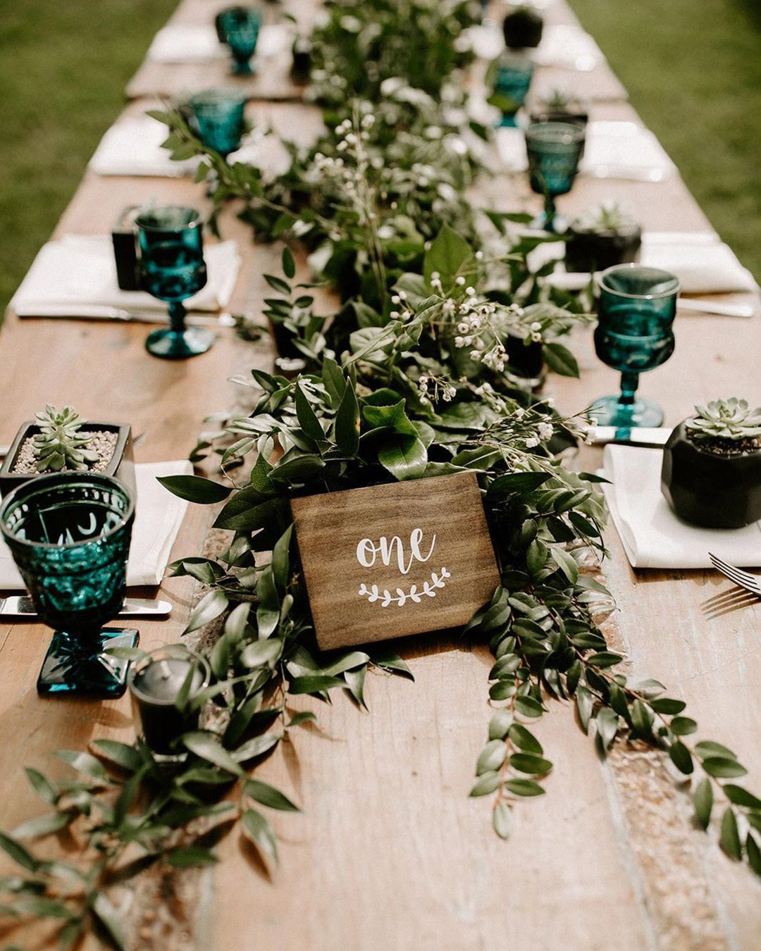 wedding table decorations bold greenery table runner ethnic dark glasses wooden table number dawn charles