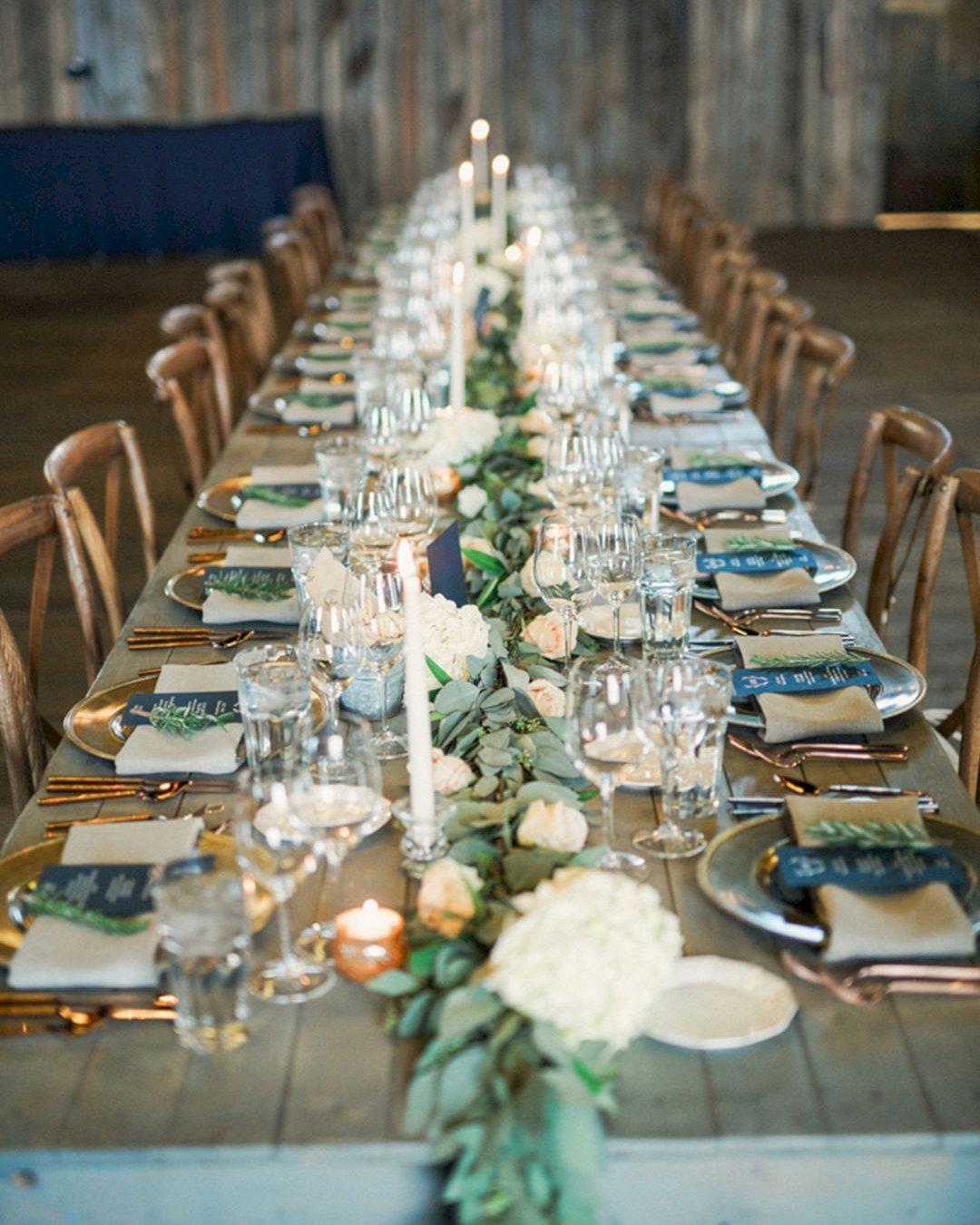 wedding table decorations greenery wood table gideon photography