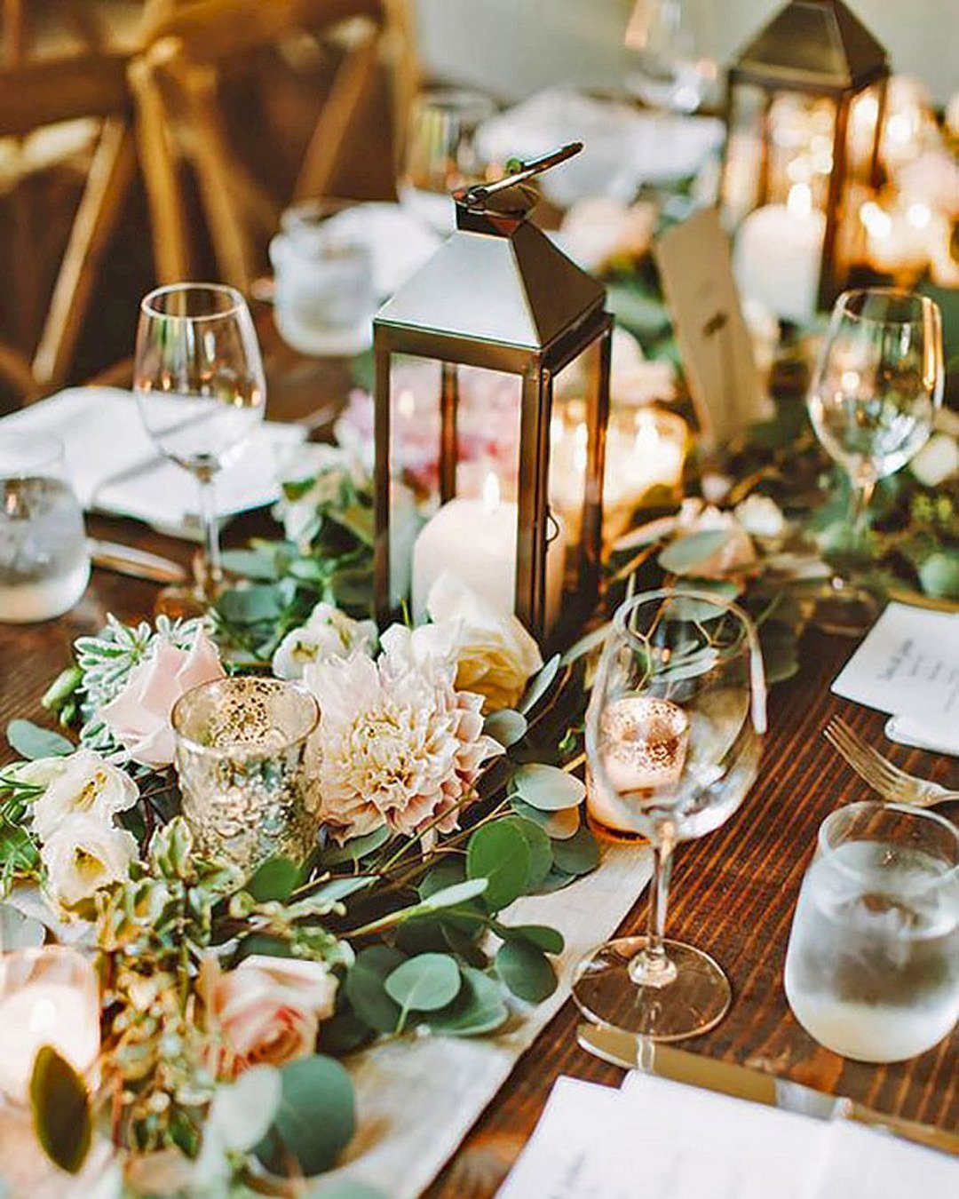 wedding table decorations romantic decor lanterns and greenery patfureyphoto
