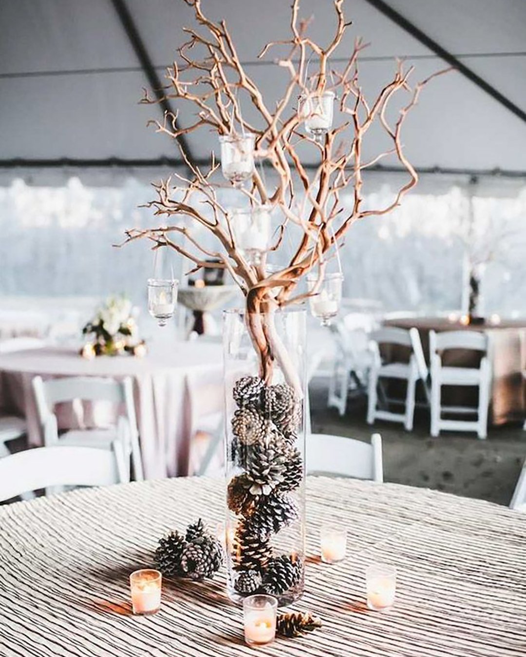 winter wedding decorations winter centerpiece with candles Teale Photography