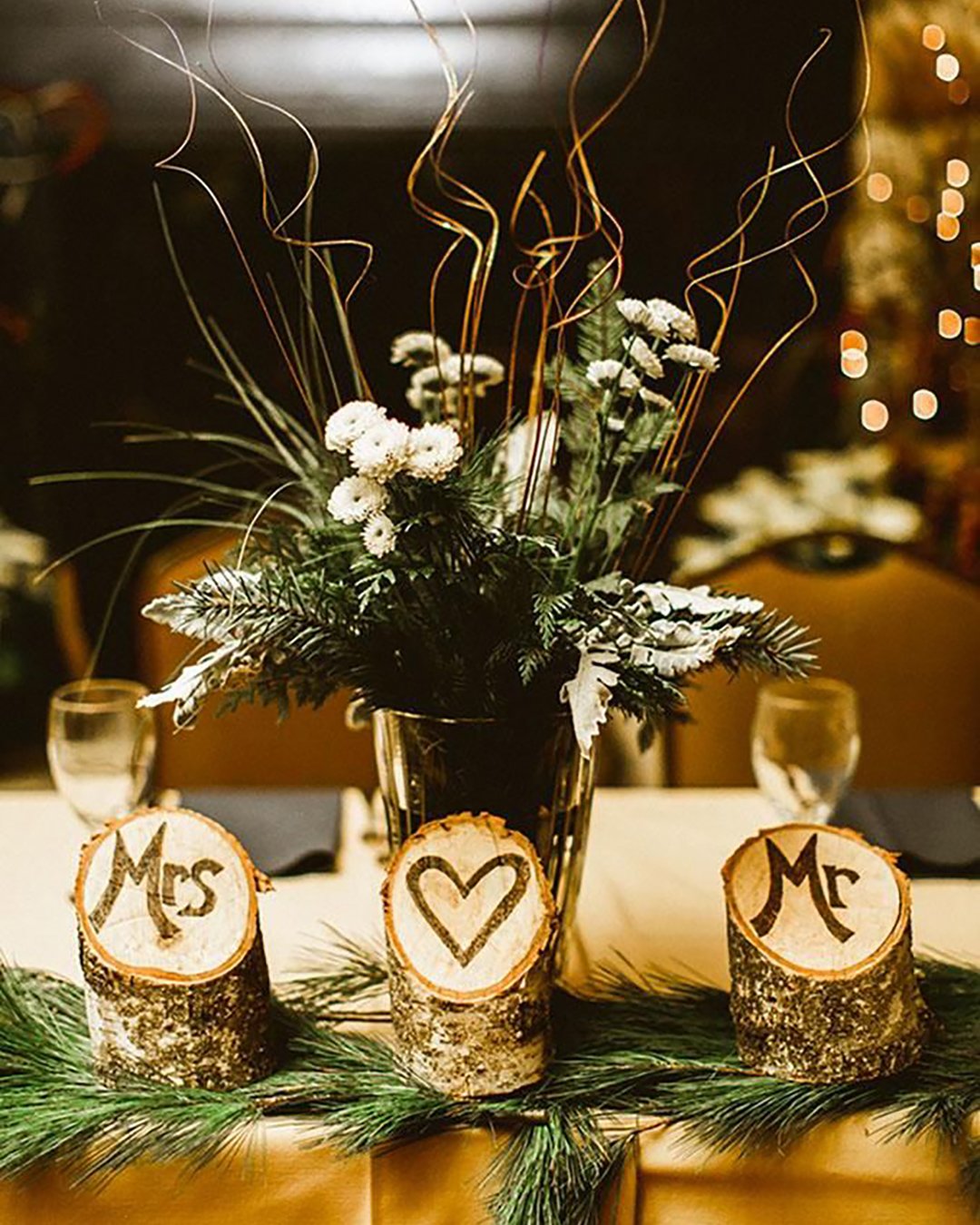 winter wedding decorations wooden centerpiece Molly Jo Collection