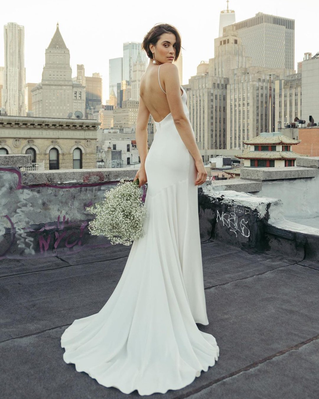 thin strap low back wedding dress