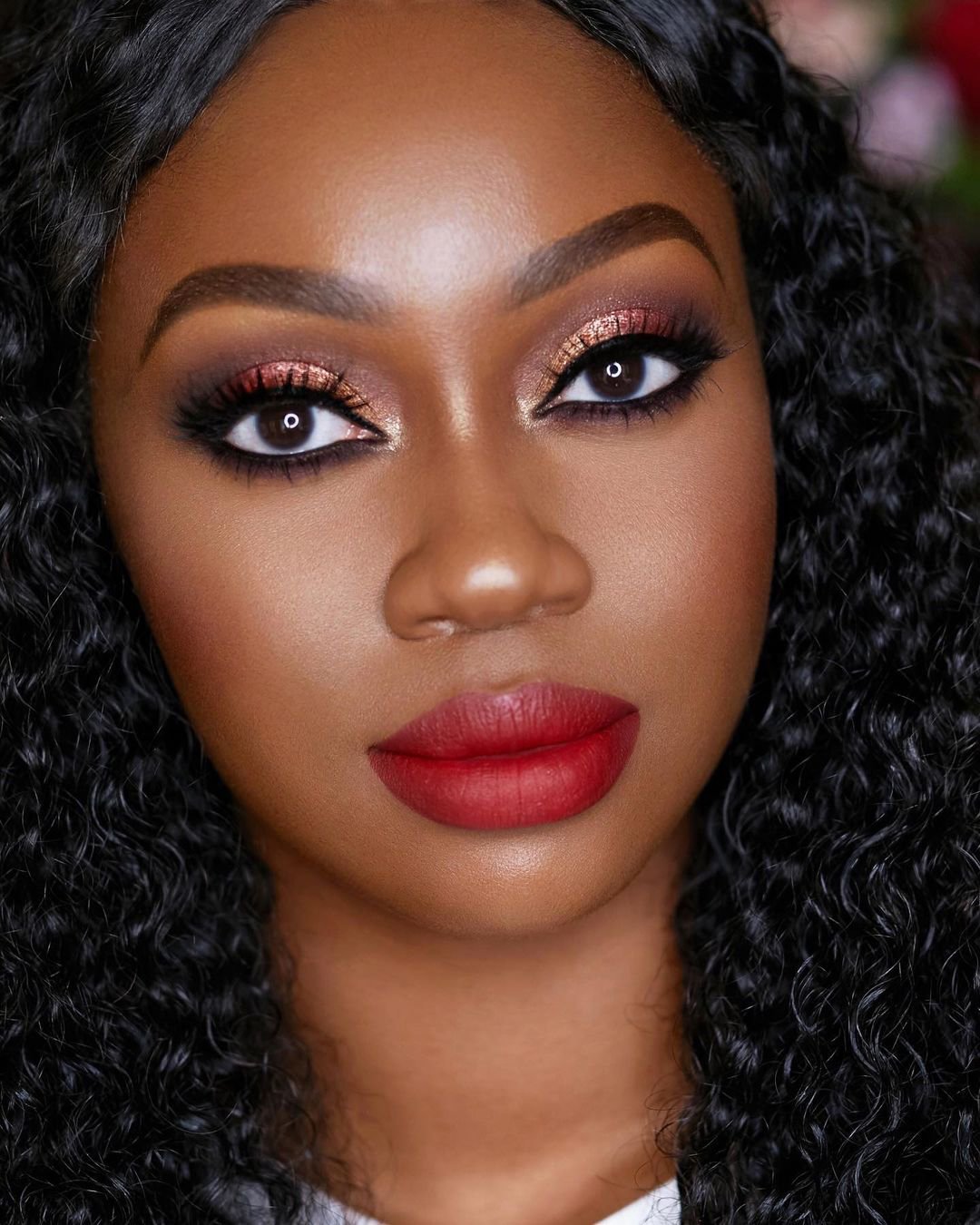 black bride makeup ideas red lips yellow gloss eyeshadows joyadenuga