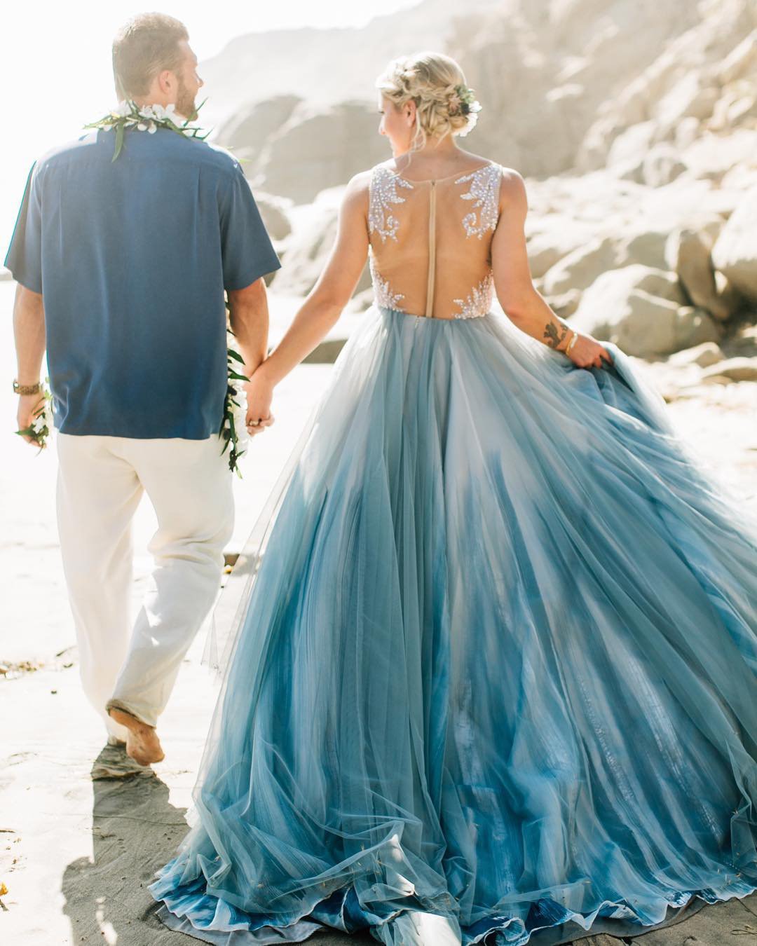 blue wedding dresses ball gown illusion back ombre drorgeva