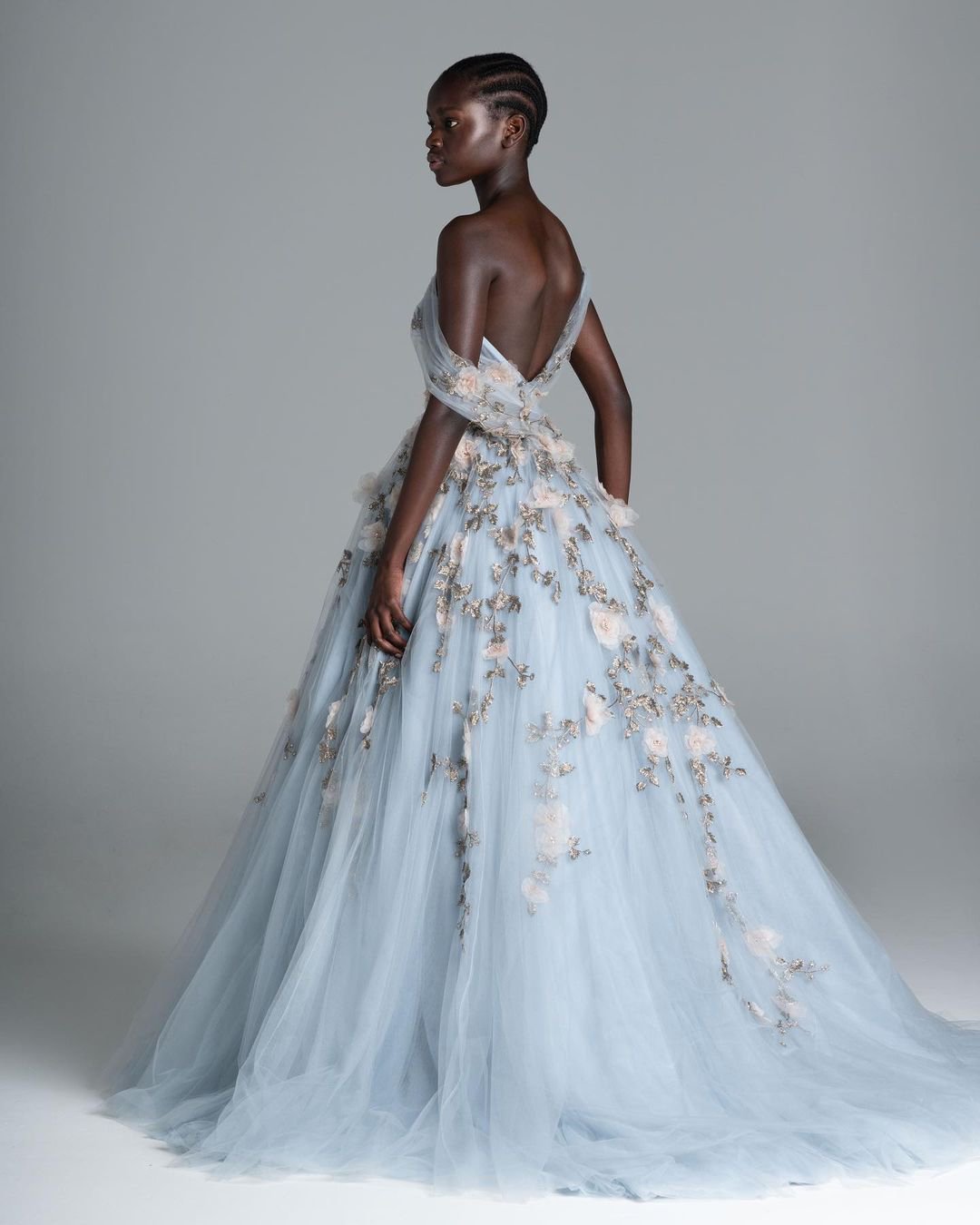 blue wedding dresses off the shoulder with 3d floral paolo_sebastian