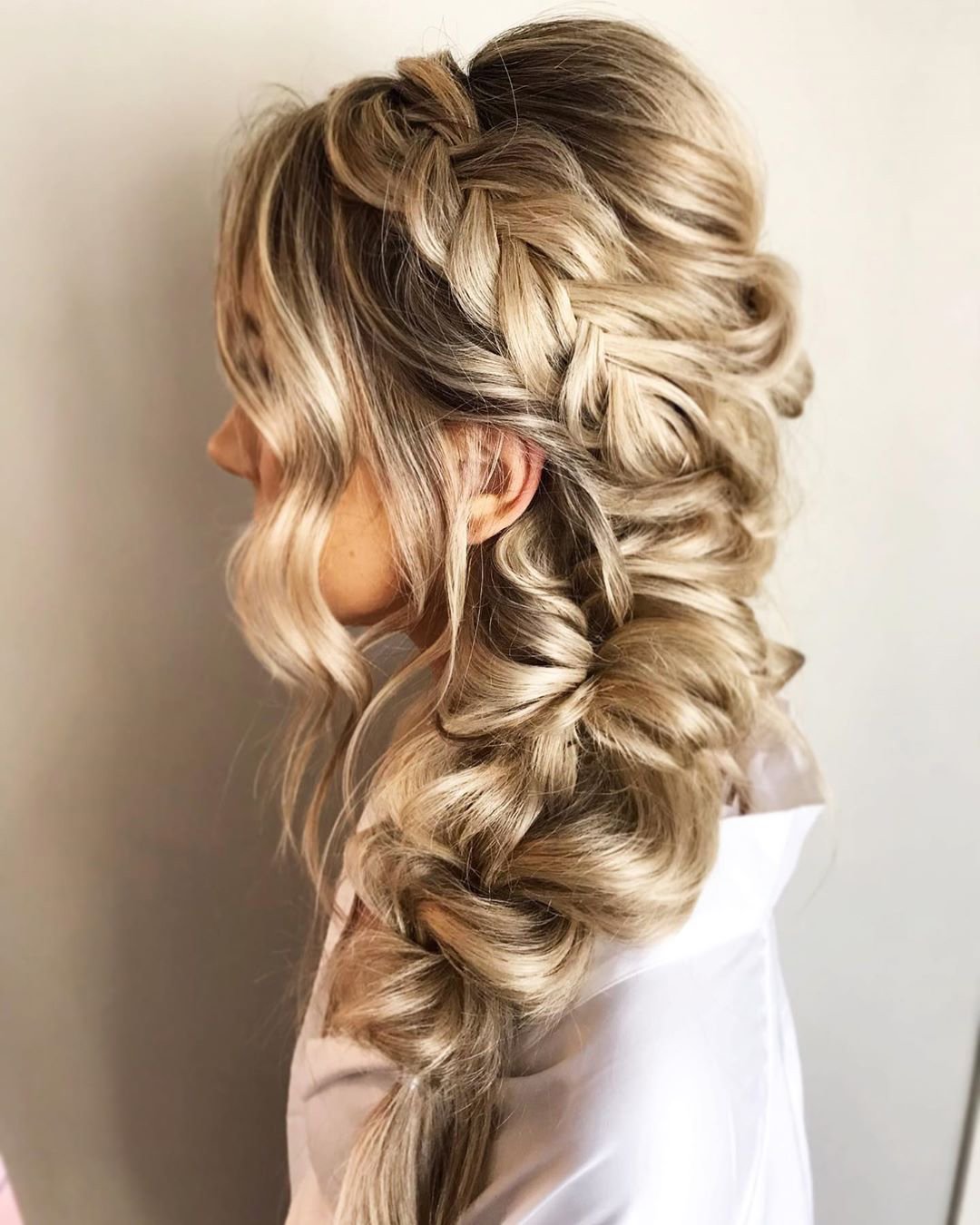 braided wedding hair messy side braid with loose curls svglamour