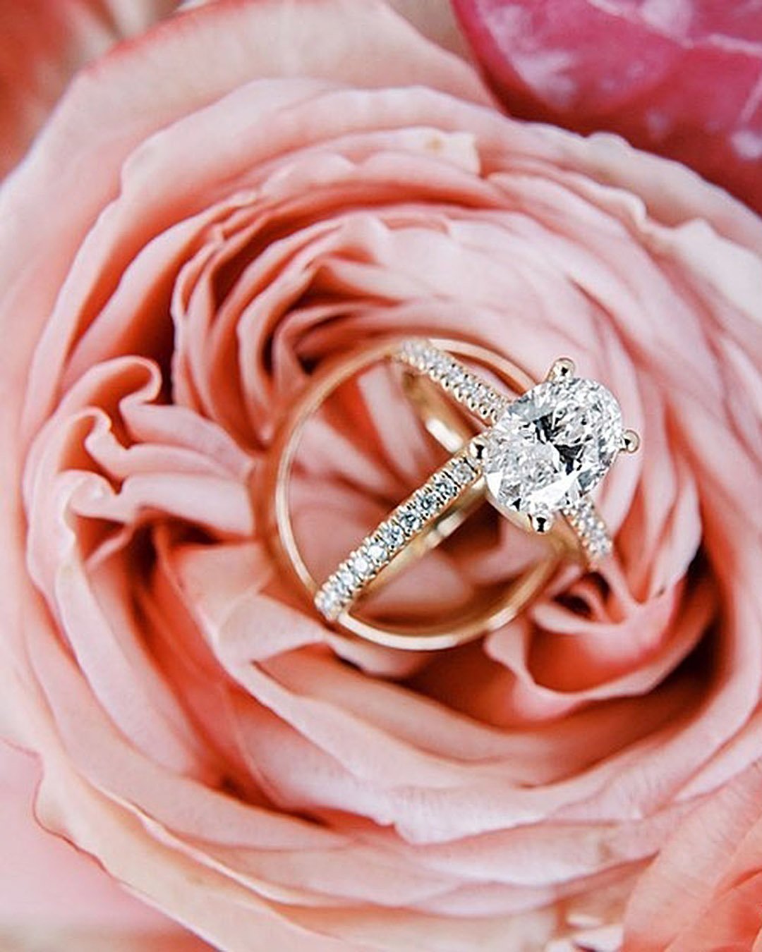 bridal sets rose gold oval cut solitaire pave band