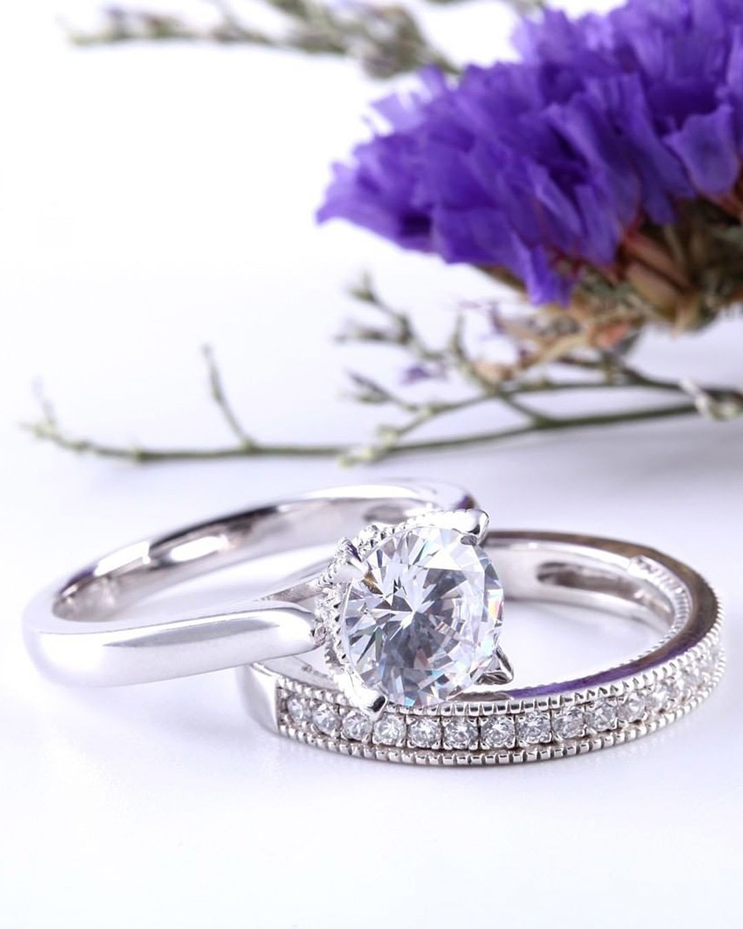 bridal sets round cut diamond white gold wedding set