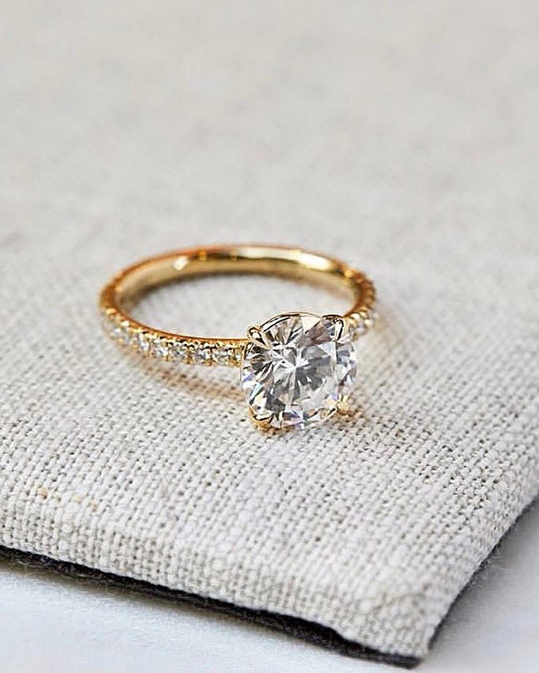 engagement ring shapes classic gold pave band round cut