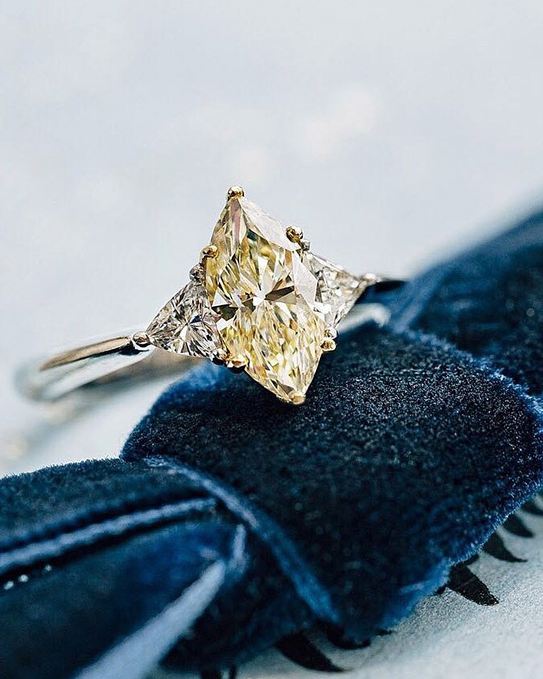engagement ring shapes marquise cut yellow diamond three stones
