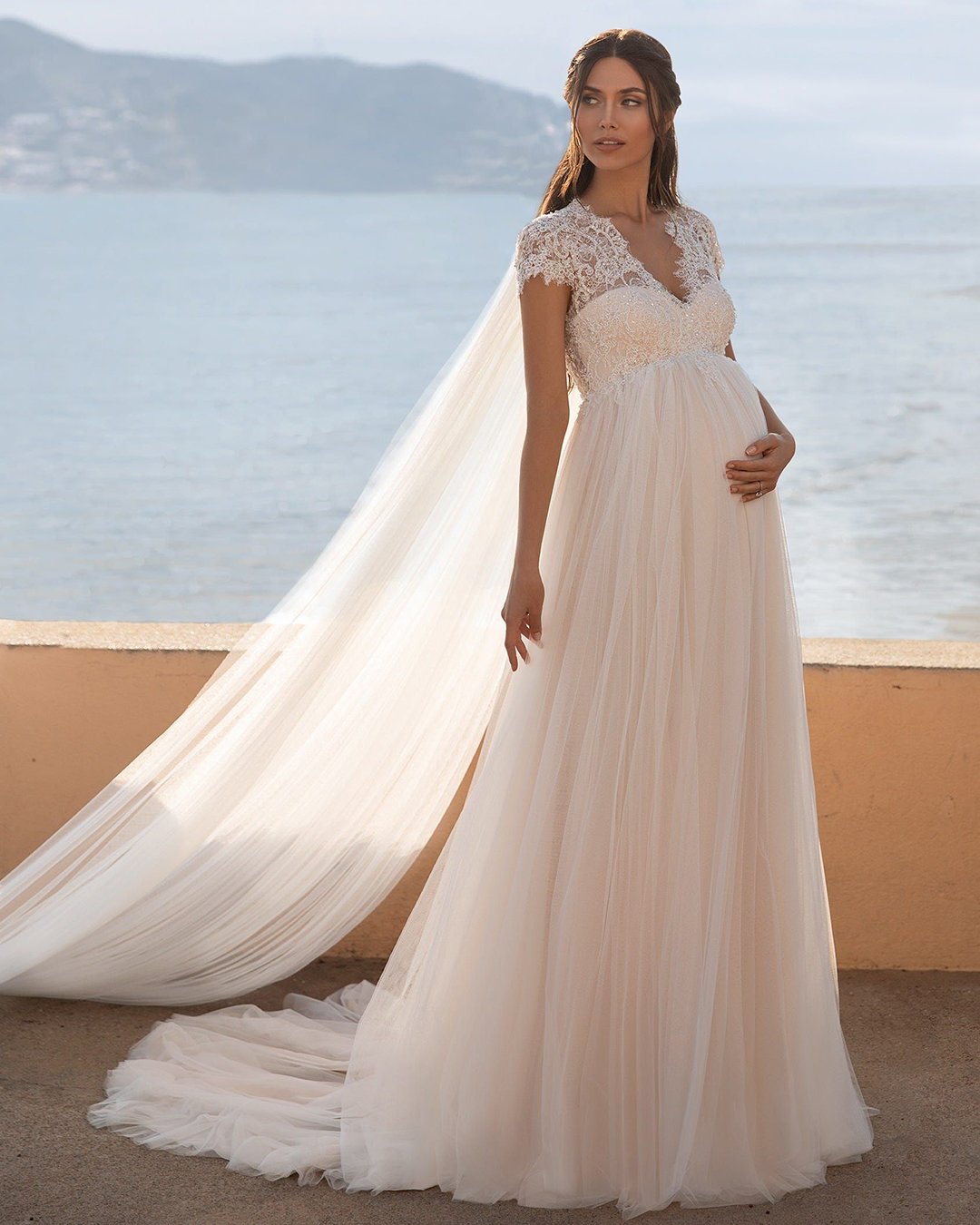 maternity wedding dresses with cap sleeves lace pronovias
