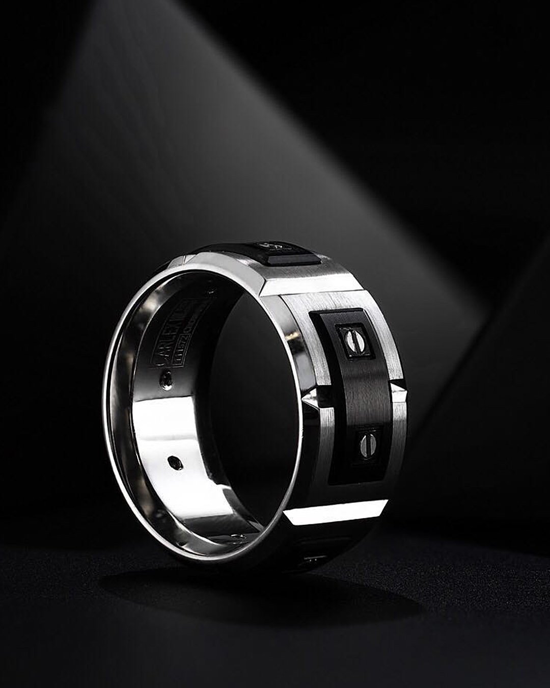 mens wedding bands modern silver and black
