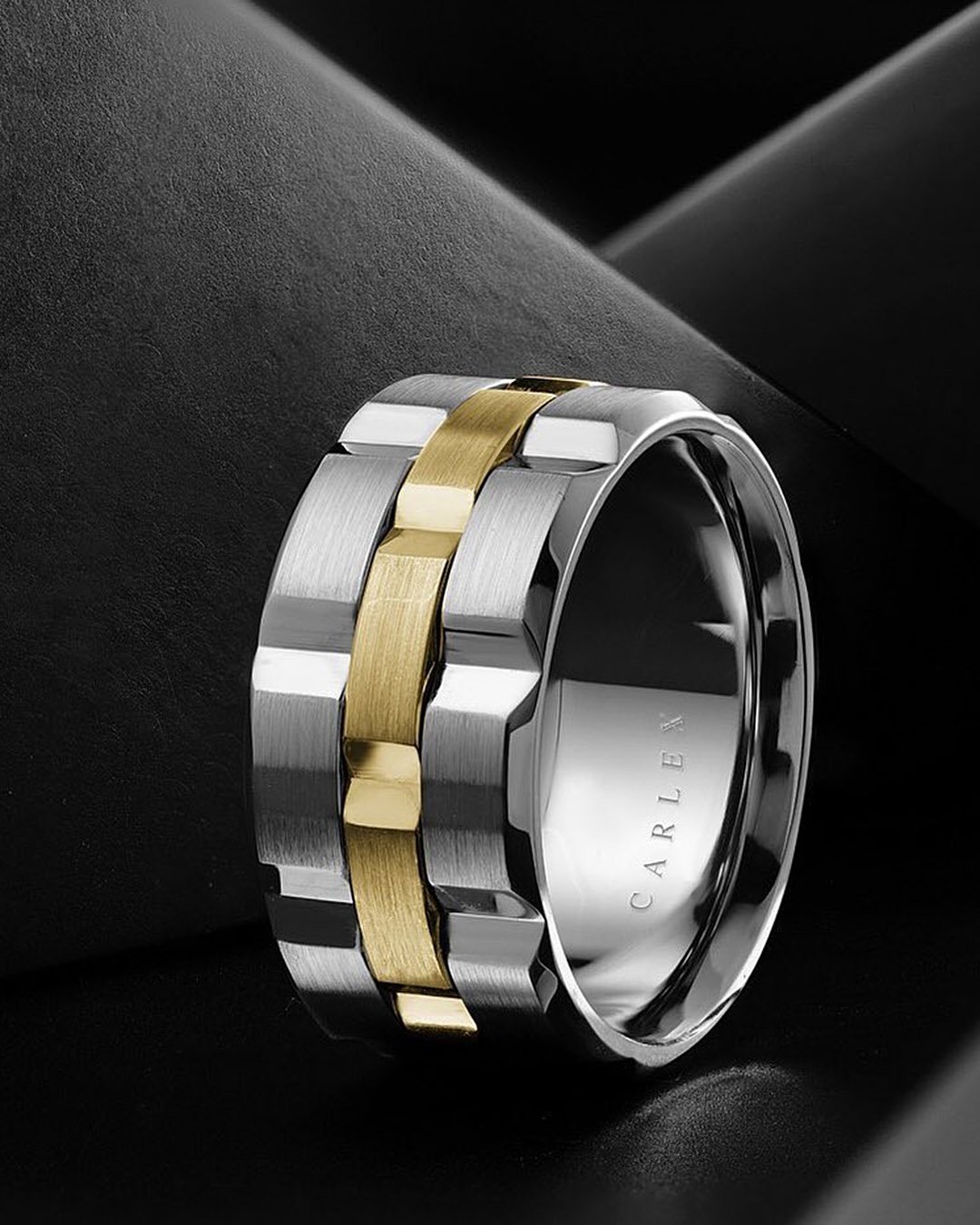 mens wedding bands silver yellow gold