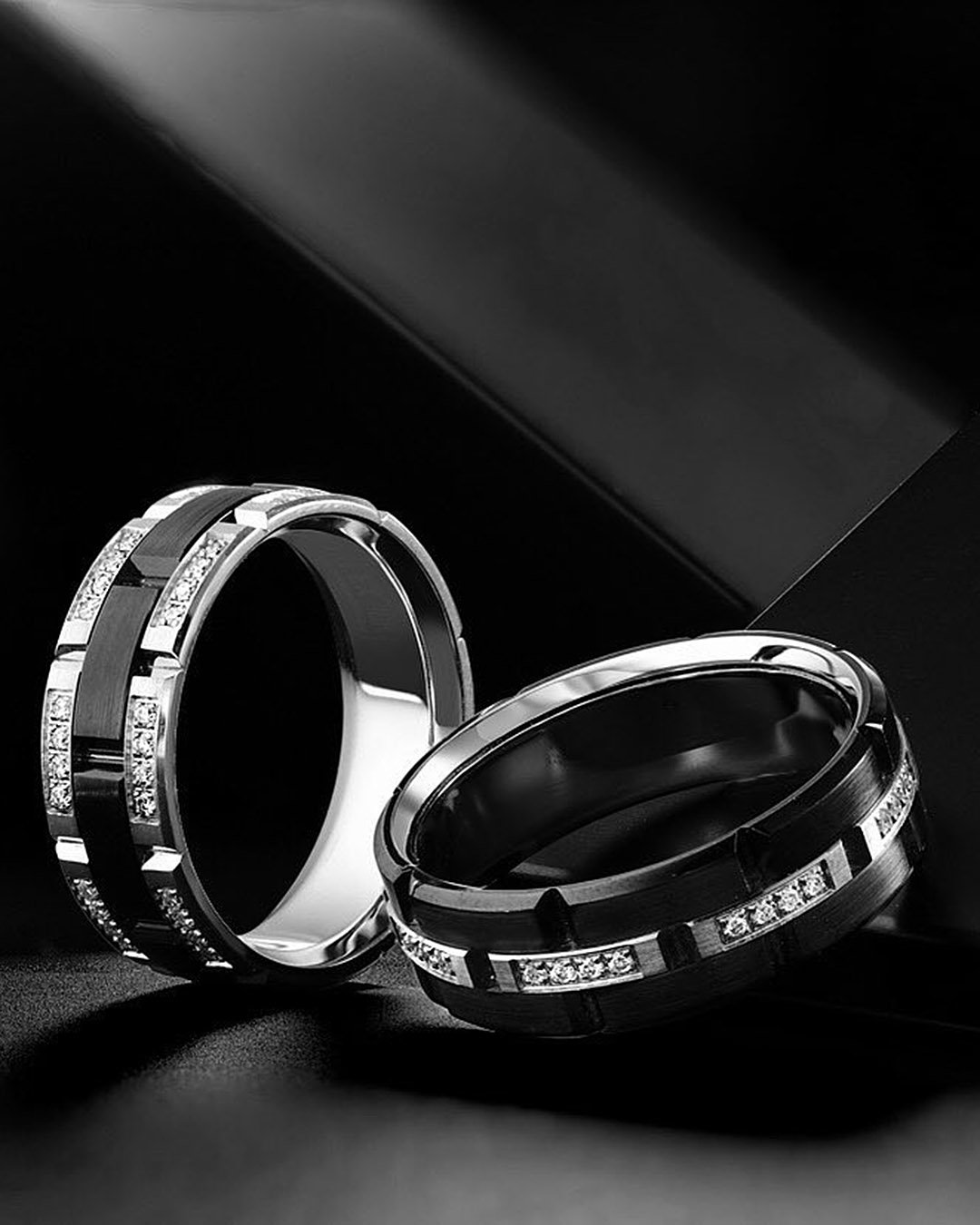 mens wedding bands two tone silver black bands