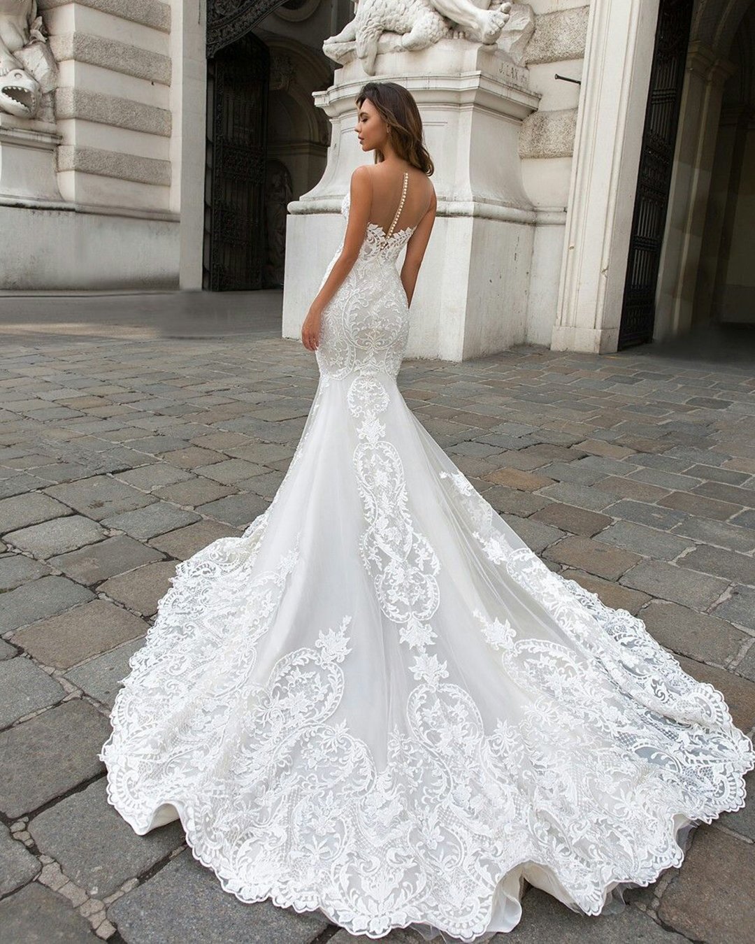 Alanre Womens Sweetheart Beaded Mermaid Bridal Gowns Wedding Dress Lace