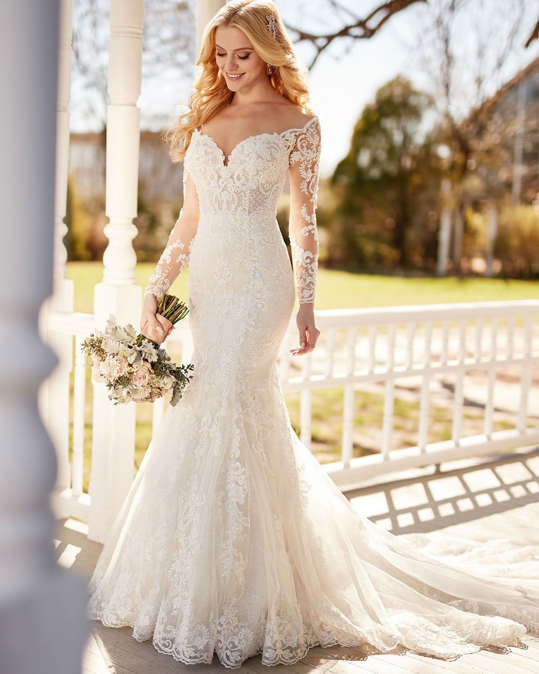 mermaid wedding dresses off the shoulder sleeves lace sweetheart neckline martina liana
