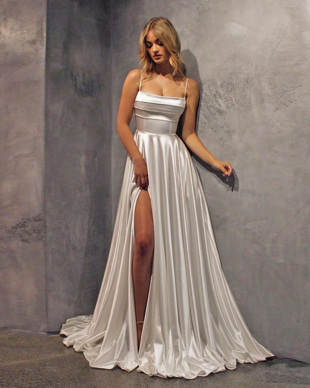 most pinned wedding dresses a line with spaghetti straps simple studio minc