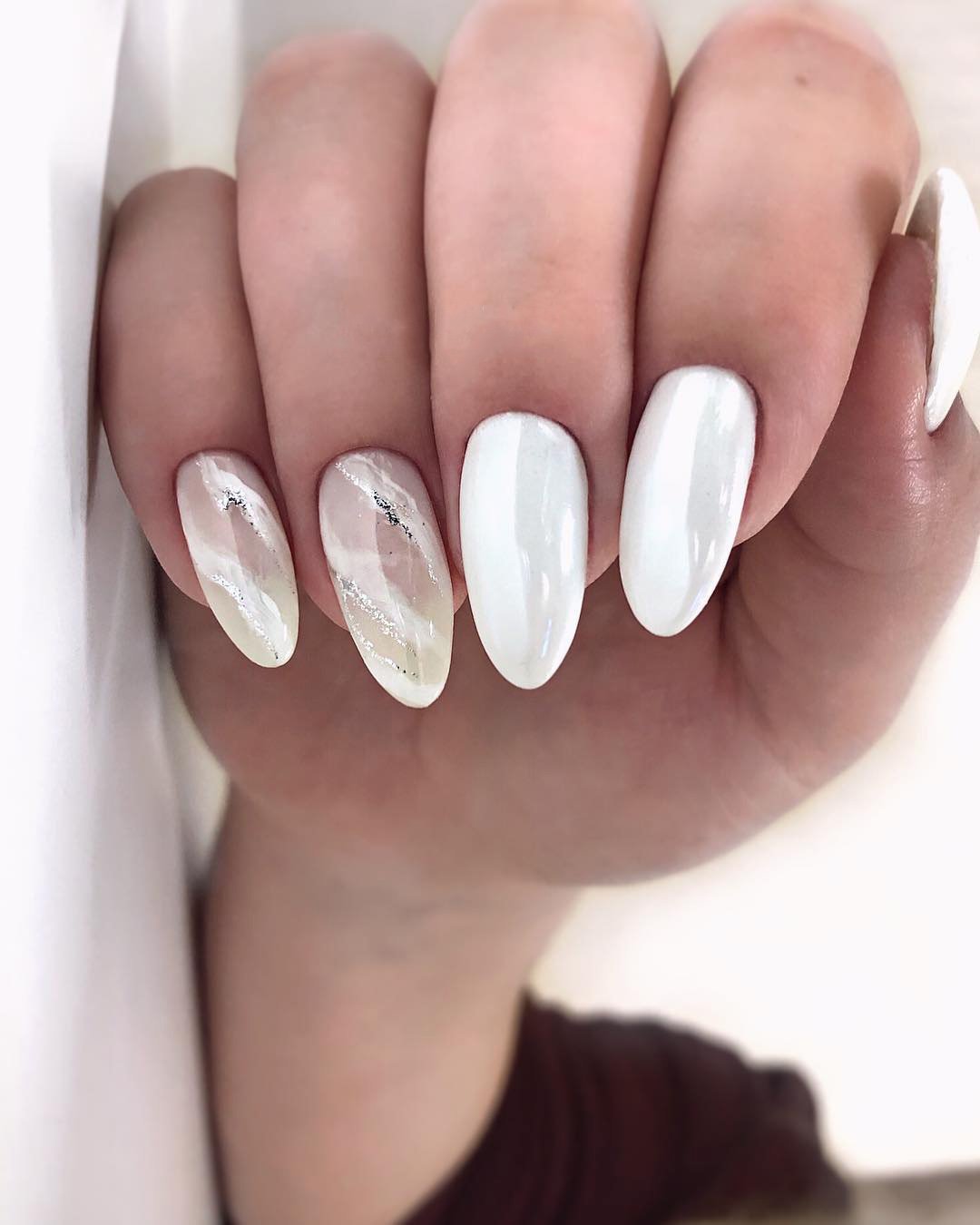 nail ideas weddind designs white marble silver nailartist_natali