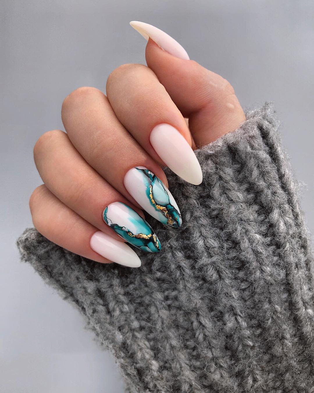 nail ideas weddind designs white with blue marble nailartist_natali