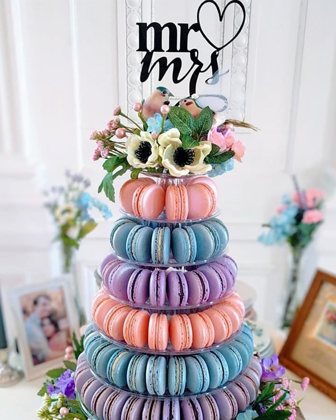 non traditional wedding dessert ideas color macaron tower petitebearpastries