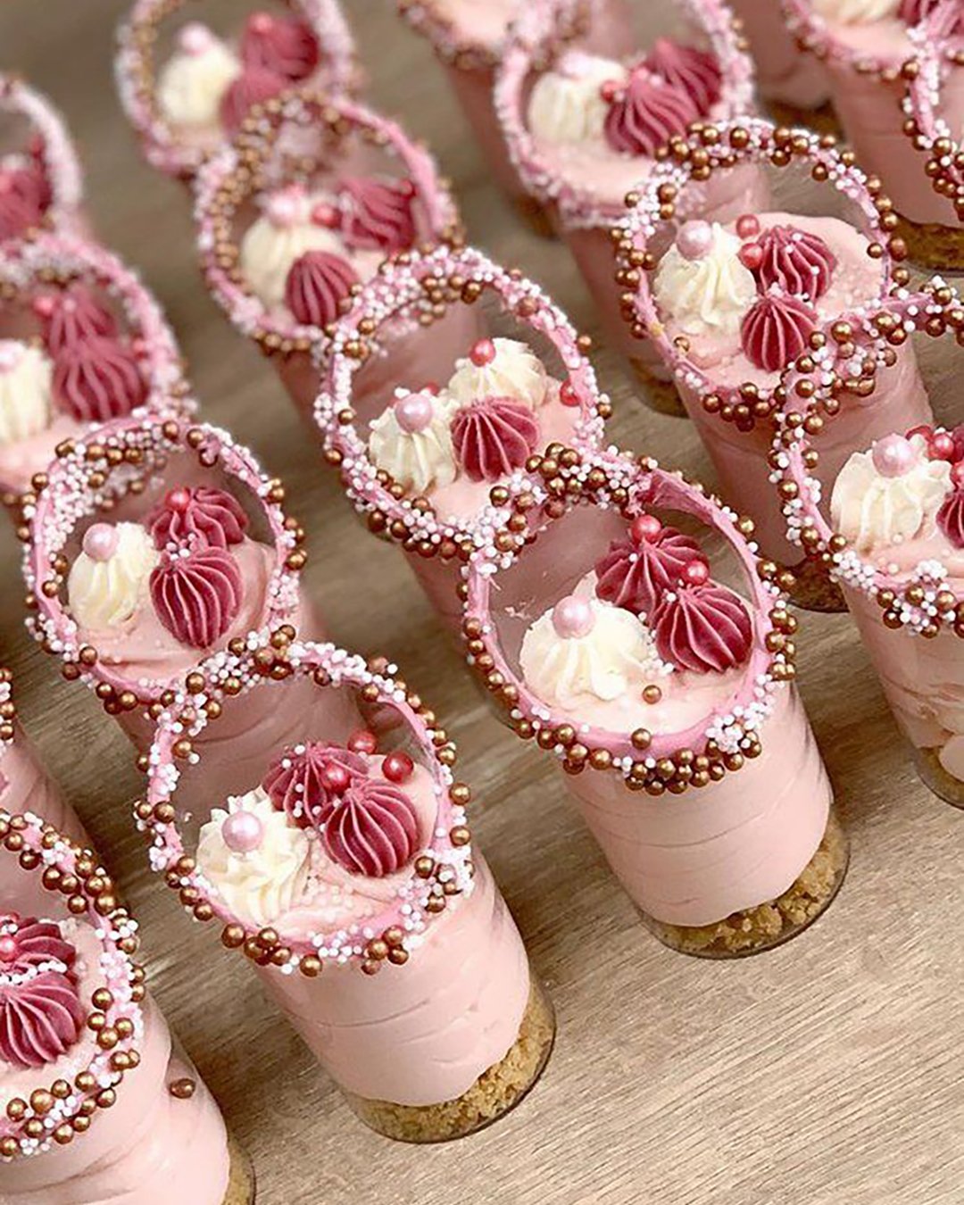 non traditional wedding dessert ideas shots with pink pearls cake N prinkles.