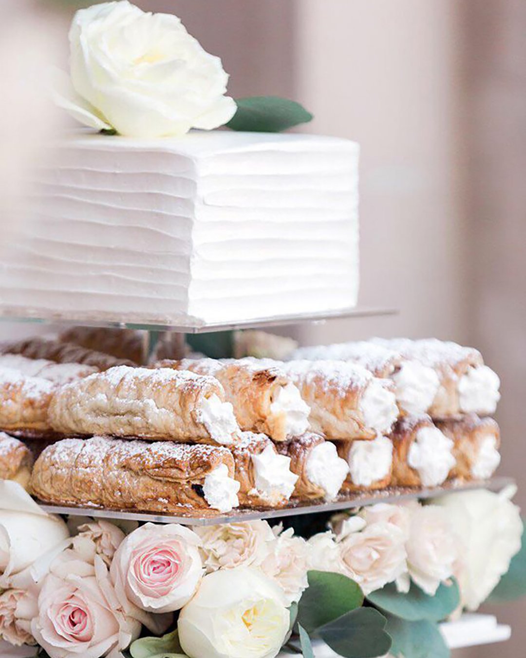 non traditional wedding dessert ideas small square buttercream cake roses and ecklers valoriedarling