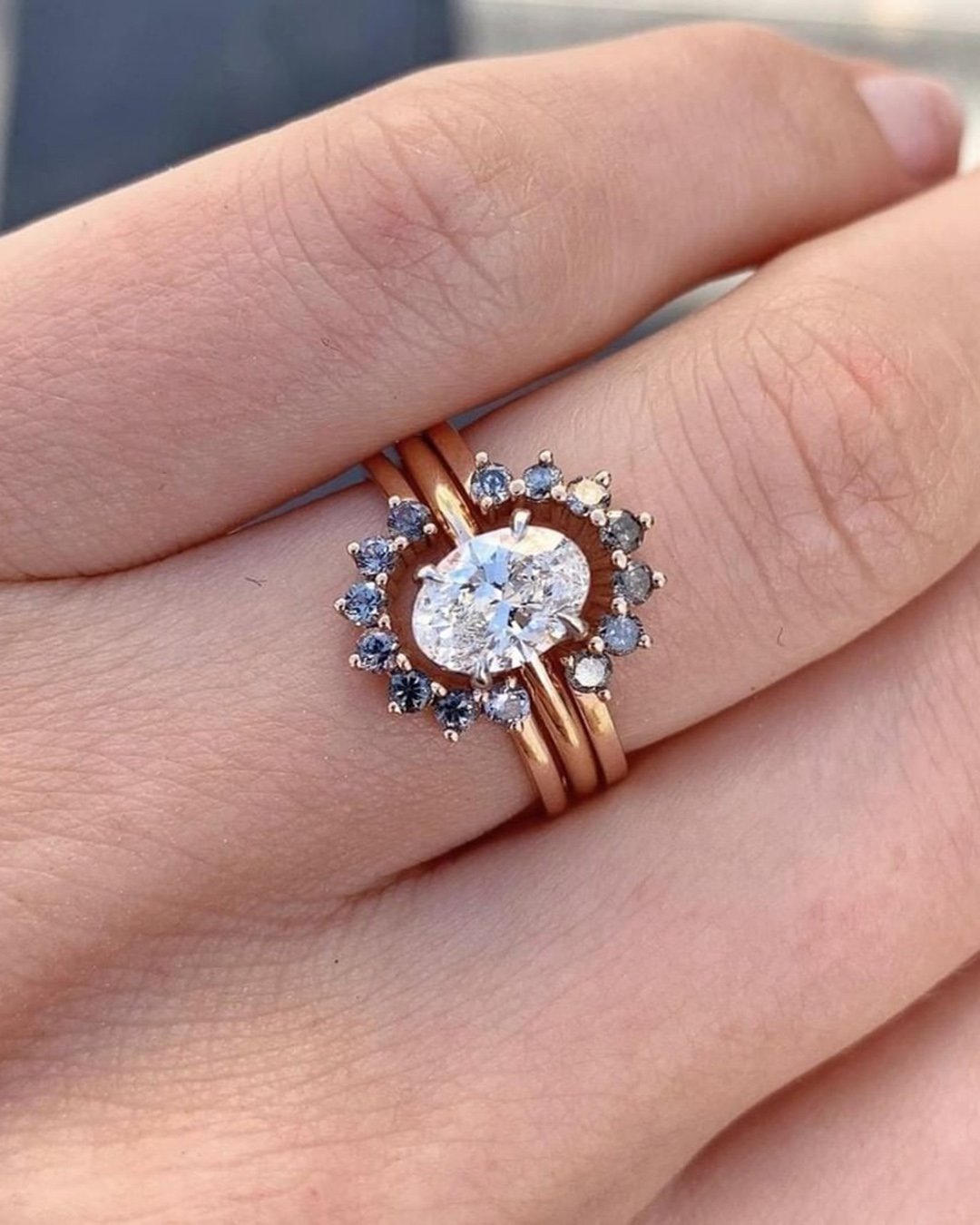 oval engagement rings modern rose gold unique band