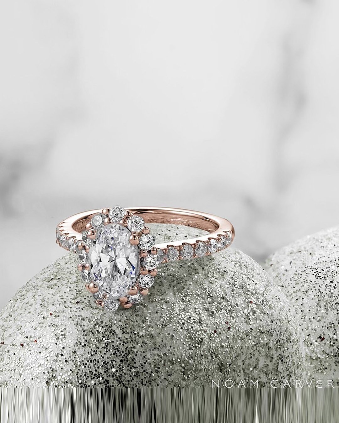 oval engagement rings rose gold halo pave band
