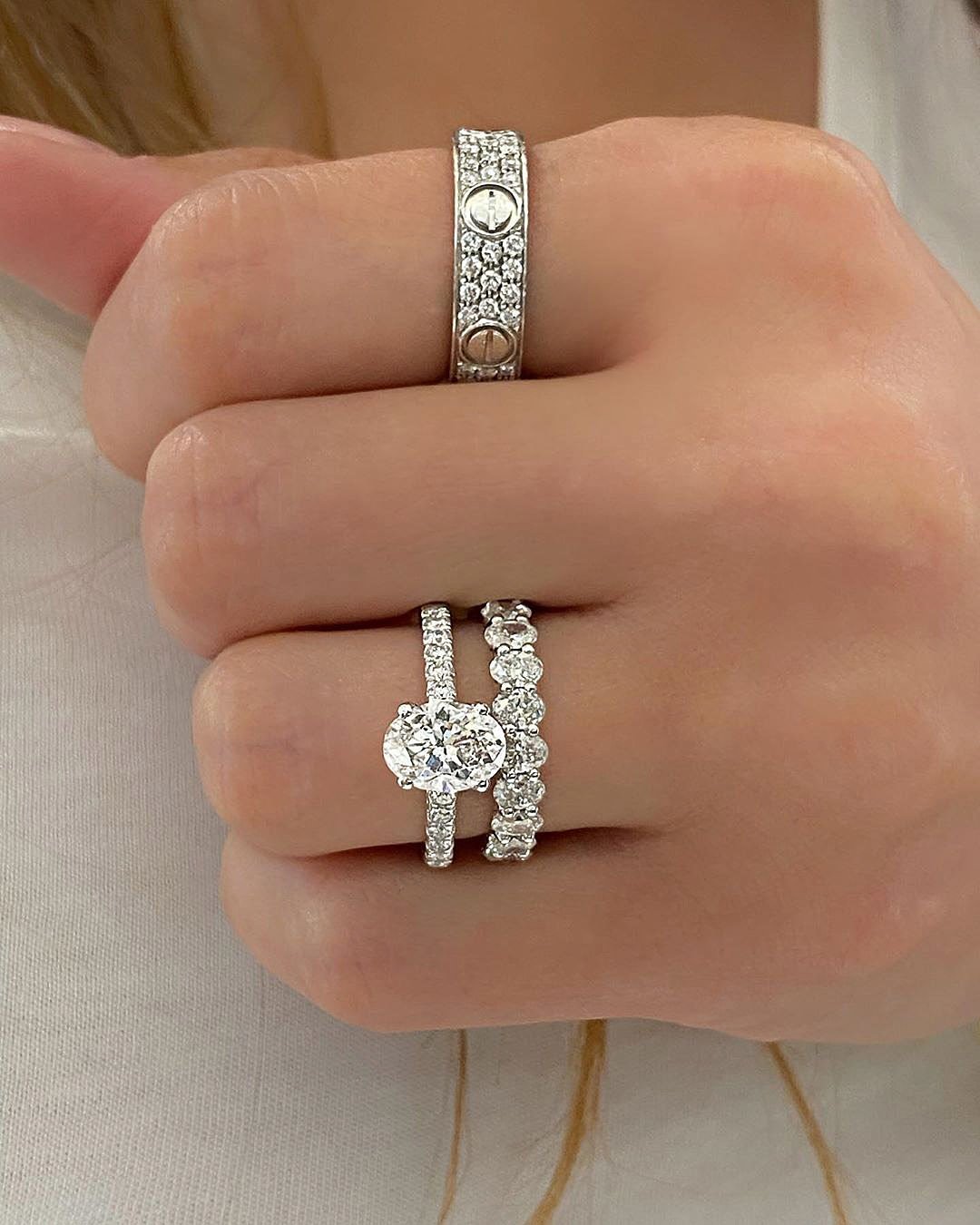oval engagement rings wedding set diamond pave band