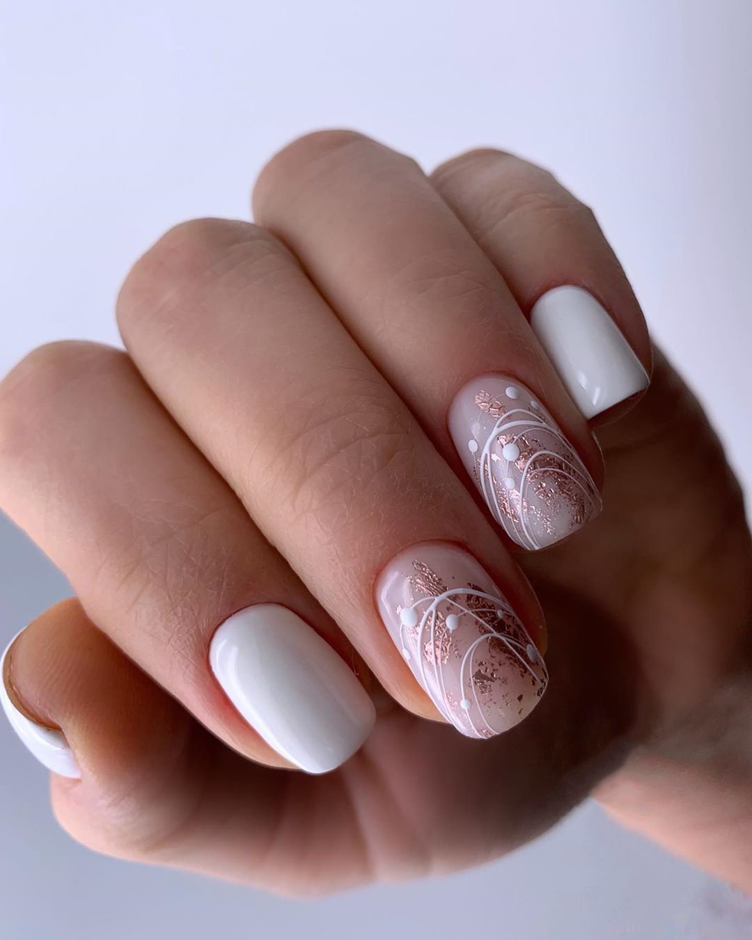 pink and white nails wedding beauty foil dots abstract sobakar_nails