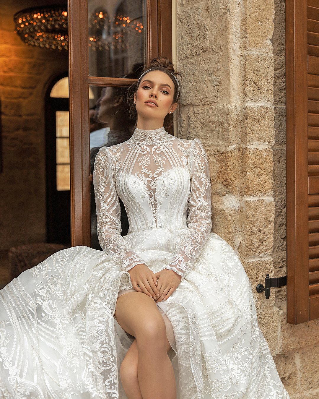 pollardi fashion group bridal dresses with long sleeves lace high neck ida torez devotion