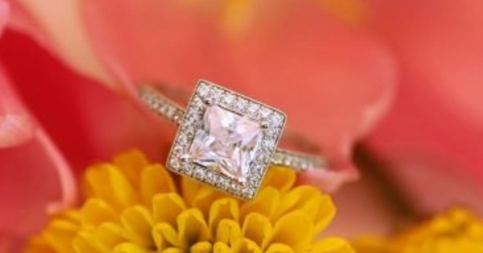 14k White Gold 2/3 Carat Princess cut Halo Engagement Ring | Sarraf.com